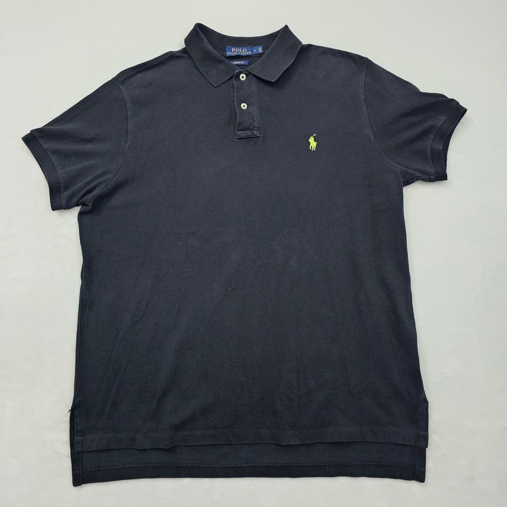 Polo Ralph Lauren Polo Mens L Black Green Pony Custom Fit Cotton Preppy Ivy - Picture 2 of 11